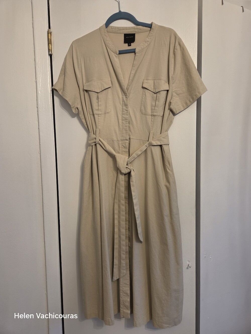 Alex Marie Neutral Beige Utility Midi Dress with Tie Waist SIZE 18